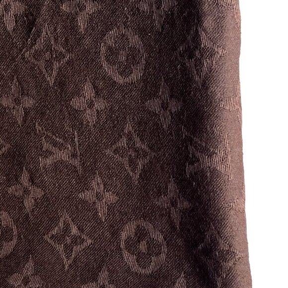 LOUIS VUITTON Oversized Monogram Blanket Shawl Brown Silk Wool Timeless Chic - Picture 6 of 8